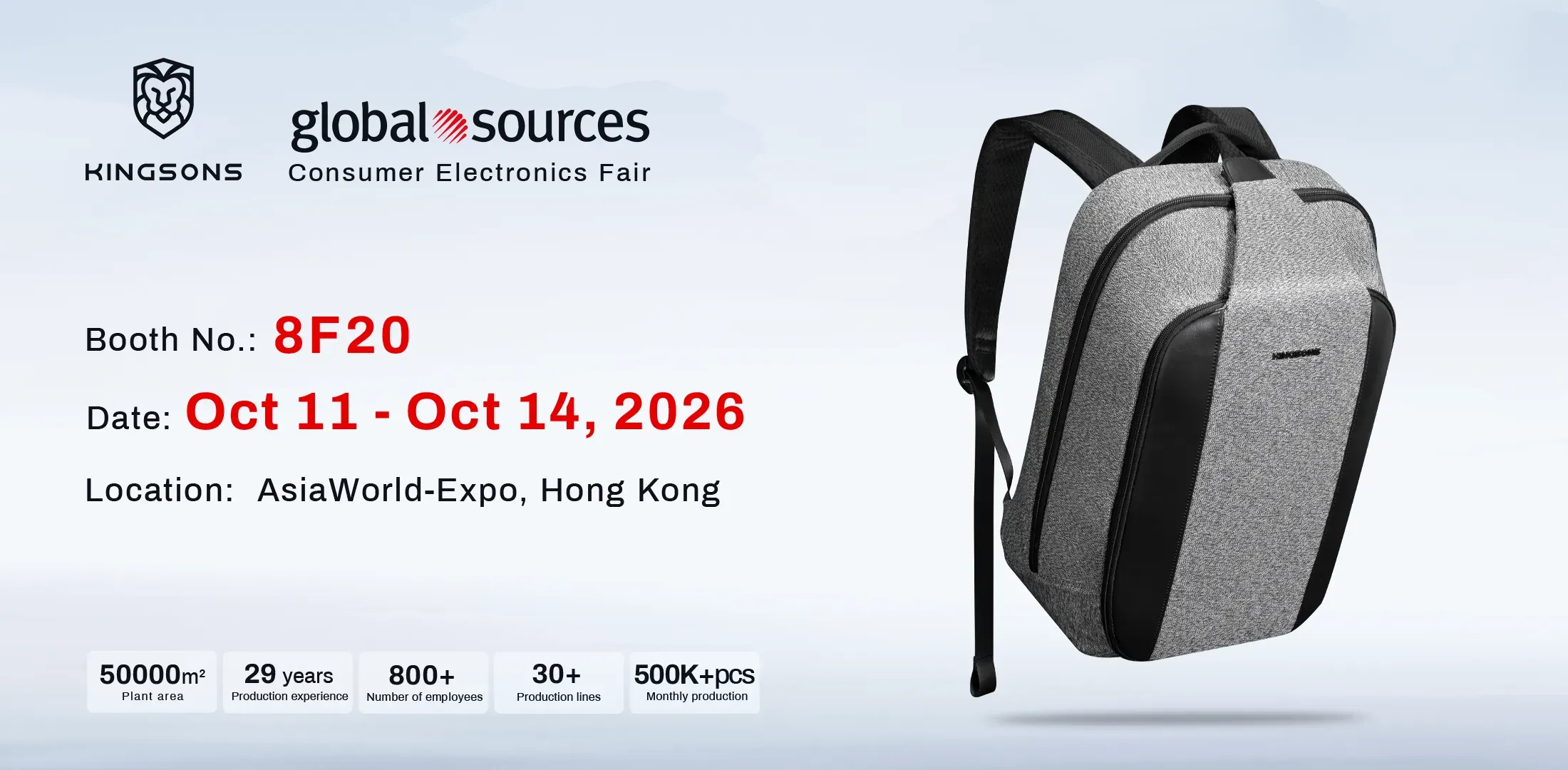 Kingsons at Global Sources Consumer Electronics Fair 2026 Hong Kong booth invitation